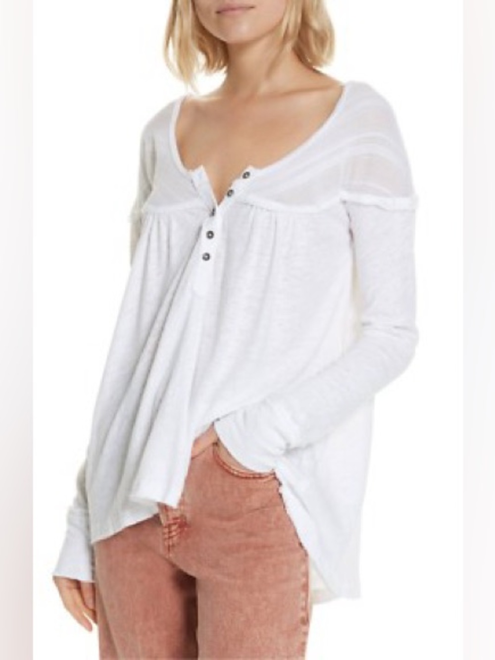 We The Free | White Long-Sleeve Henley Tunic Top